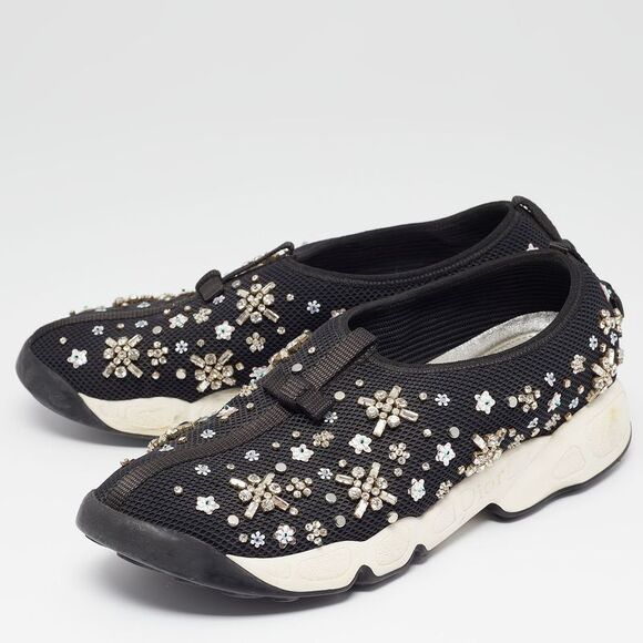 Dior Black Embellished Mesh Fusion Sneakers Size 39 - Picture 2 of 4